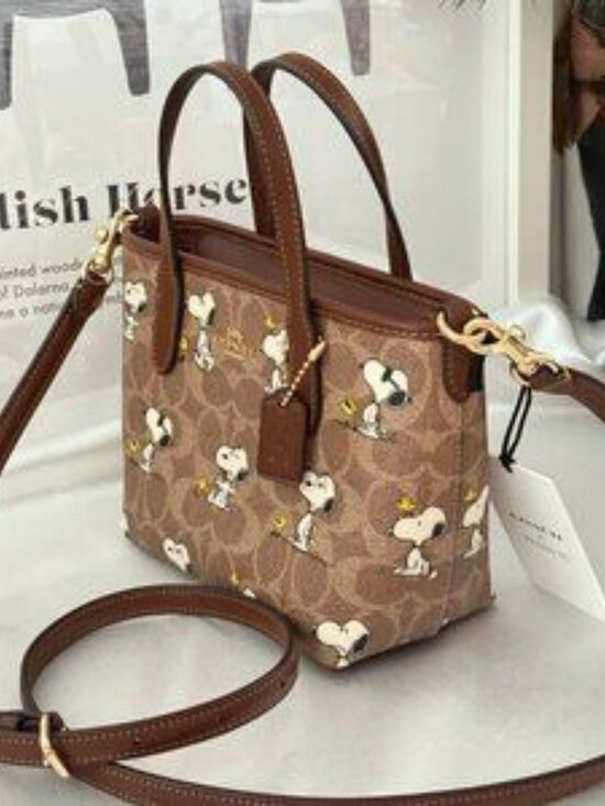 NWT Coach X Peanuts City Mini Tote Bag In Signature Canvas with snoopy‎ print